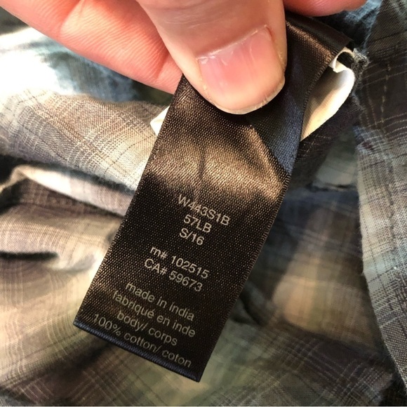 John Varvatos Blue White Checked Short Sleeve Button Shirt Mens Size Large - Picture 6 of 6